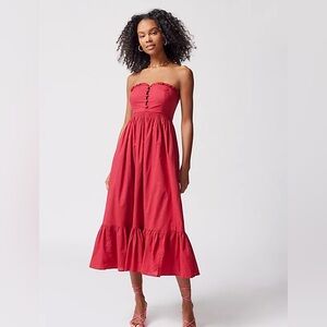 Uo Robyn Strapless Midi Dress In Red